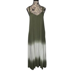 Kiwi & Punch Maxi Dress Green White Ombre Casual Sleeveless Sundress  Boho M EUC